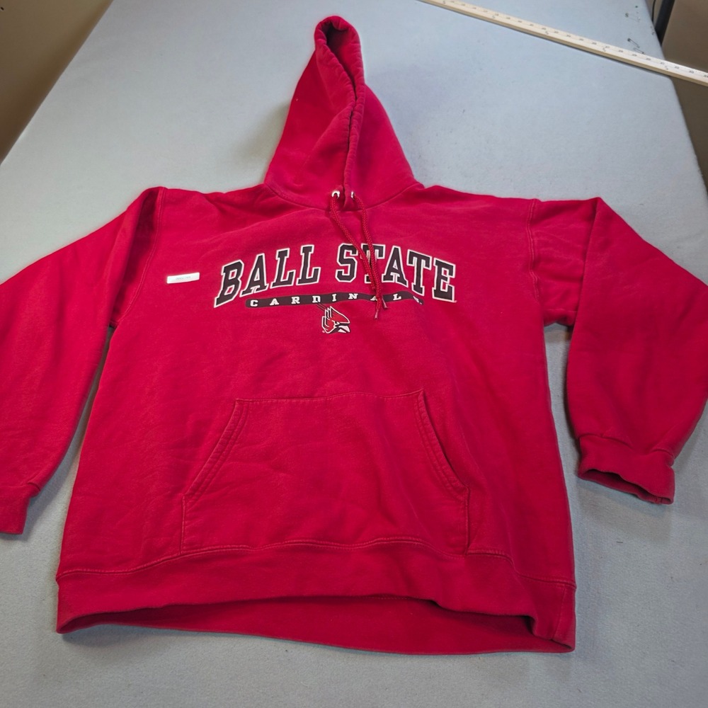 Ball State Cardinals Hanes Ultimate Cotton Hoodie Red Distressed Thrashed Mens L